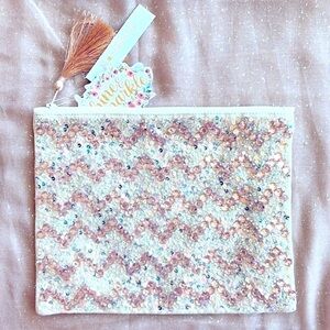 Brand New Handcrafted Embellished Sequined Bling Zippered Makeup Bag w/ Tassel
